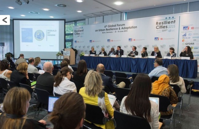 Jamie is featured introducing New York City, New York State, and federal approaches to resiliency financing. Image courtesy of ICLEI.